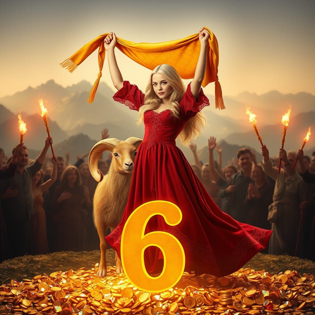 Victorian Alice Triumphs with Golden Fleece in Hyperrealisti...