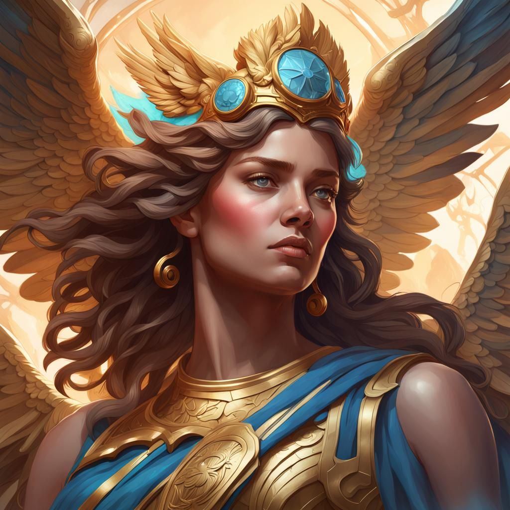 Winged Victory Goddess Portrait in Hyperdetailed Style