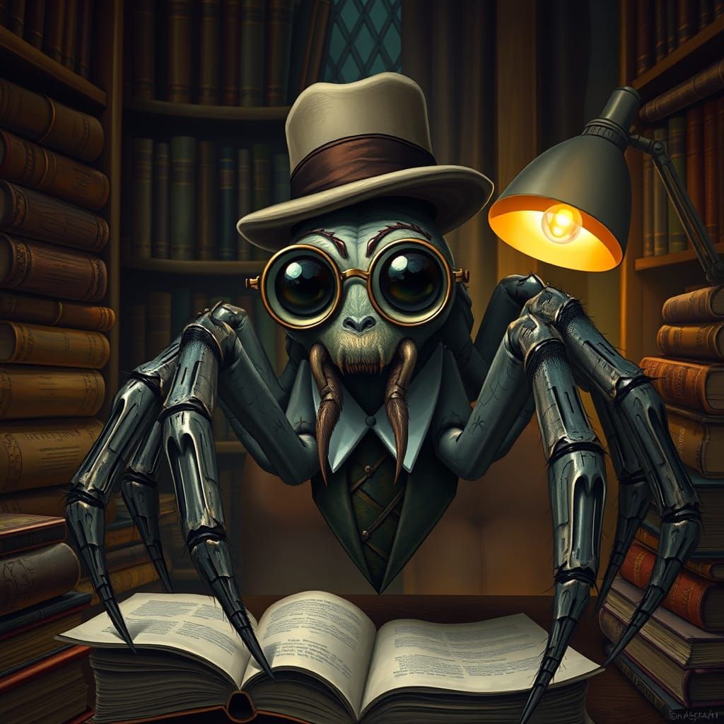 Sophisticated Spider Scholar in Futuristic Study