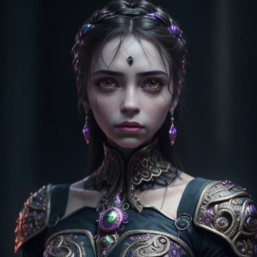 Hyperrealistic Portrait of Woman in Sapphire and Amethyst