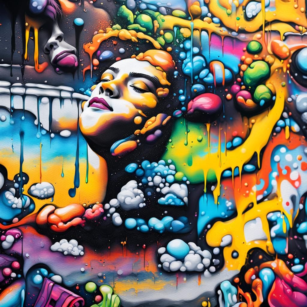 Dreamy Graffiti Art Portrait in Splash Art Style