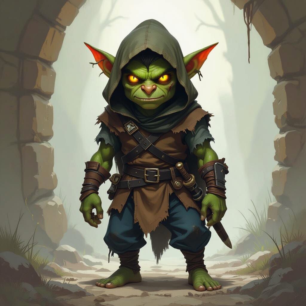 Dark Fantasy Goblin Thief with Glowing Eyes