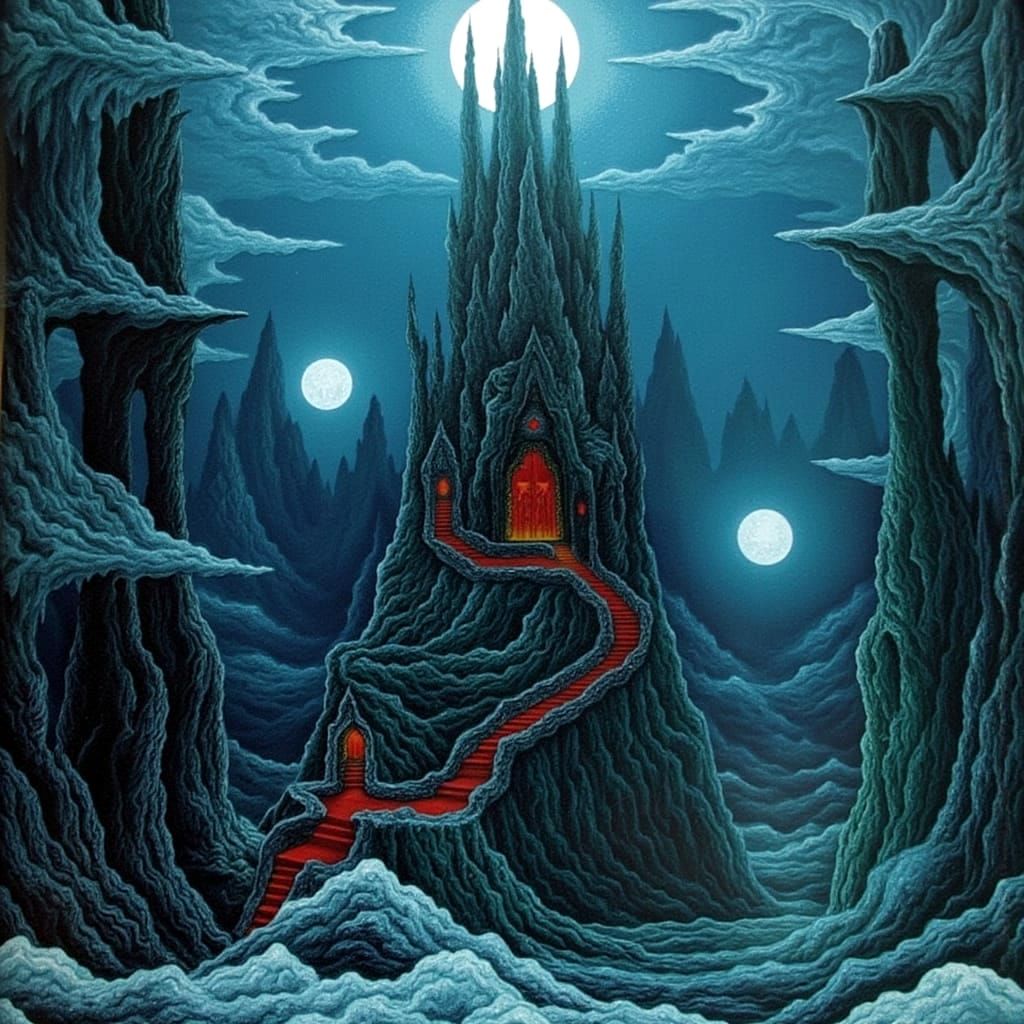 Esoteric Surrealism Red Stairs IV: Celestial Underwater Pyra...