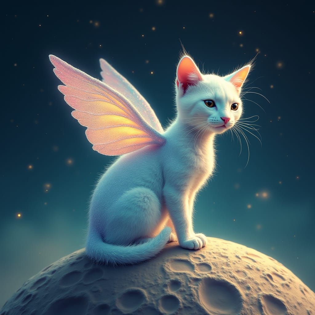 Ethereal Feline Goddess on the Lunar Surface