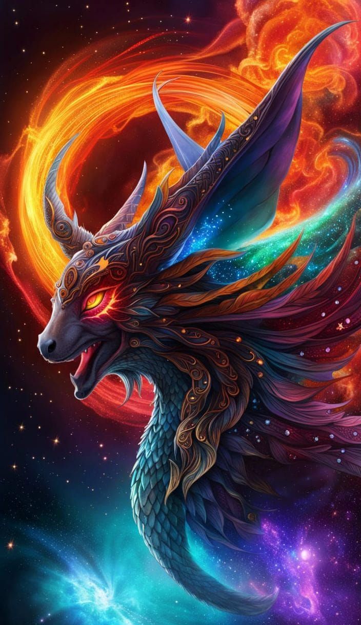 Flaming Space Jabberwocky with Celtic Magic