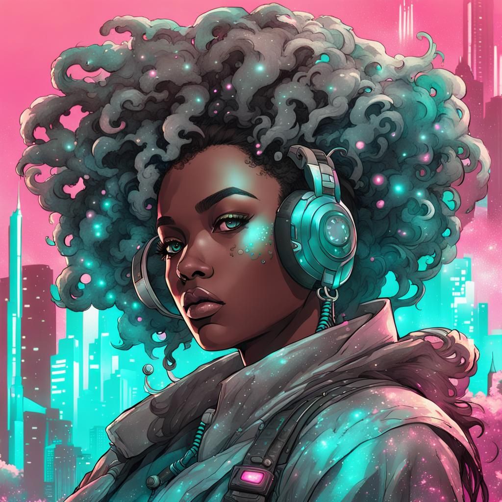 Manga Cyberpunk Lady in Ink Wash Style