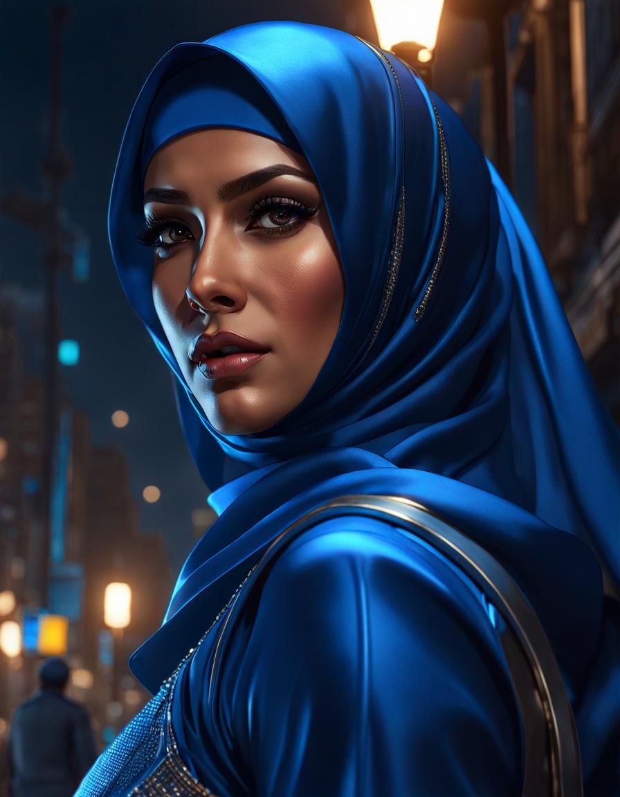 Fierce Hijabi Athlete in Gritty City, Digital Art