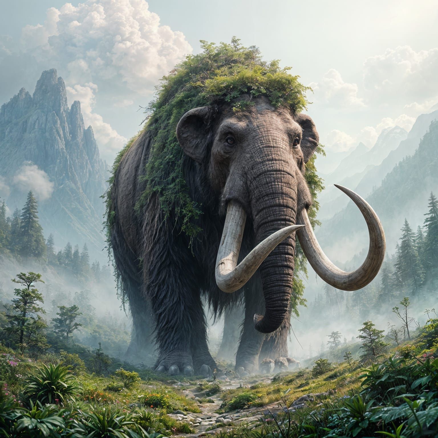Mammoth Digital Illustration in Vibrant Deep Colors