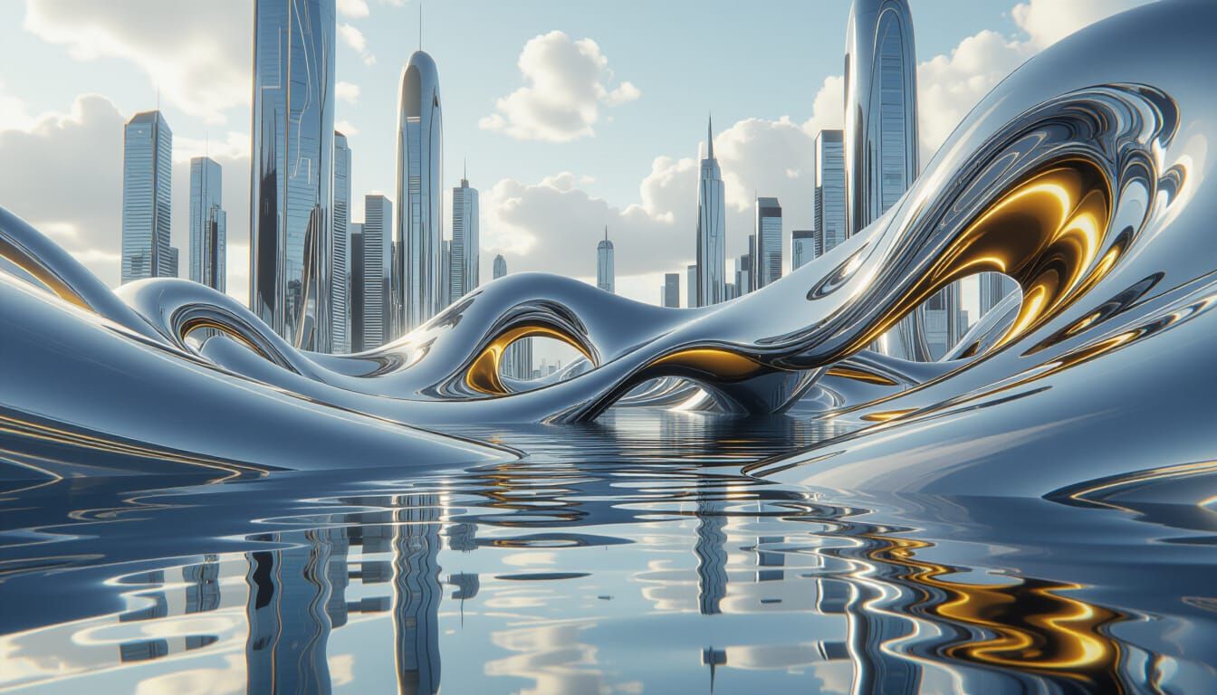 Abstract Liquid Metal Flow in Cyberpunk Style