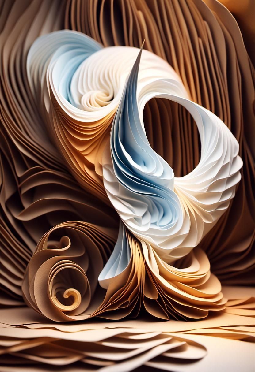 Surreal Origami Papercraft Fractal Waves in 3D