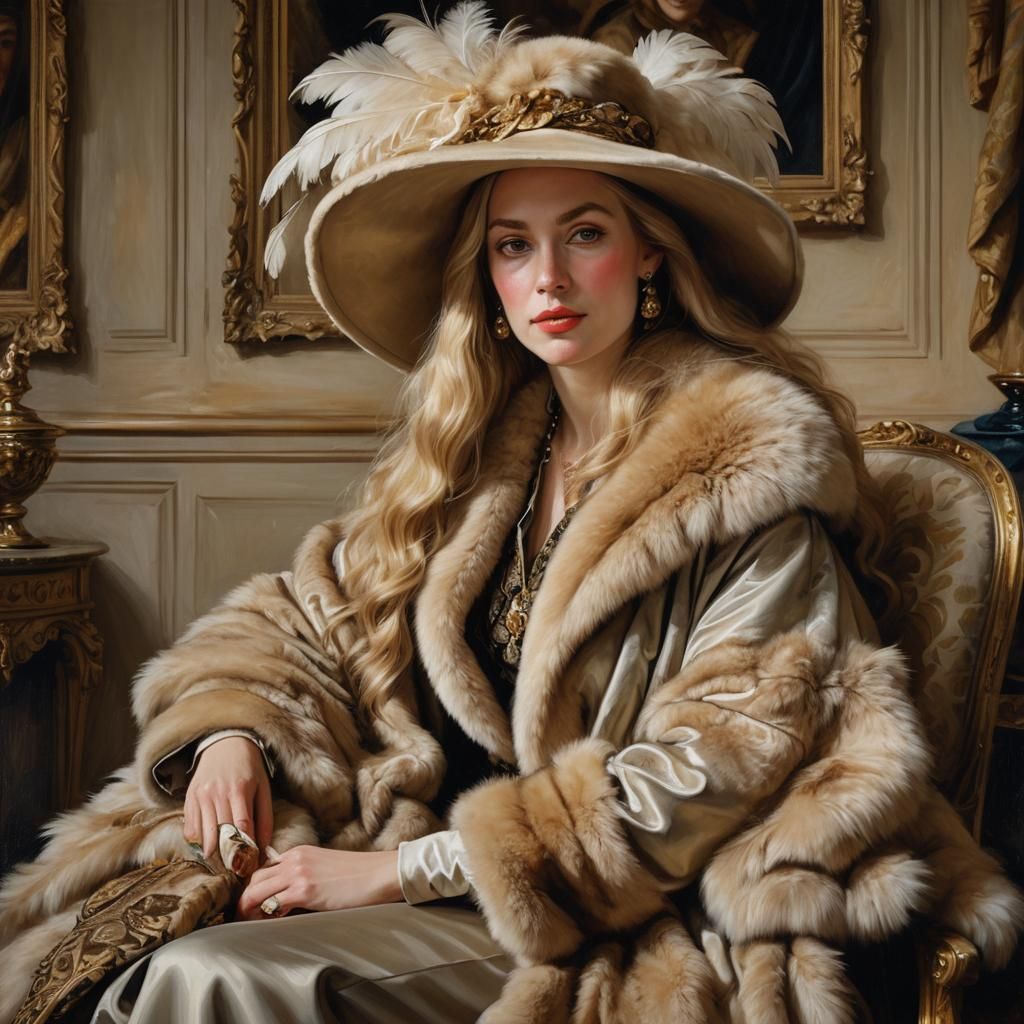 Elegant Woman in Lavish Room: Oil Painting Portrait