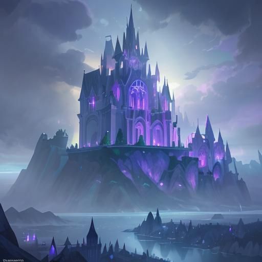 Mythological Palace Rises from Iridescent Lake