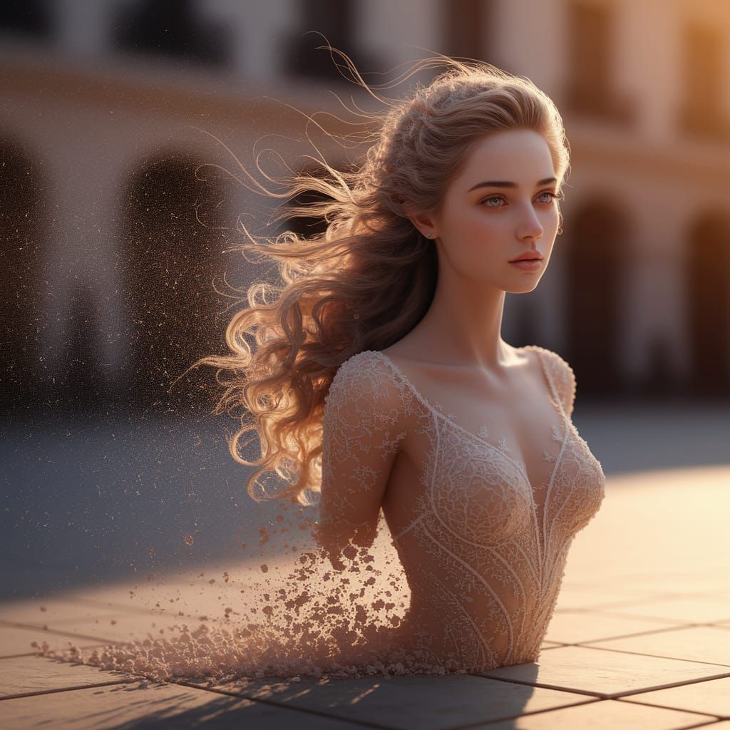 Ethereal Dust Woman in Sunlit Square