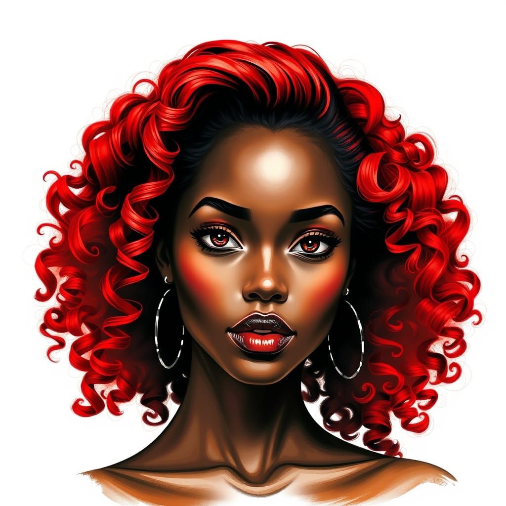 Airbrush Drawing of a Gorgeous Red-Haired Girl
