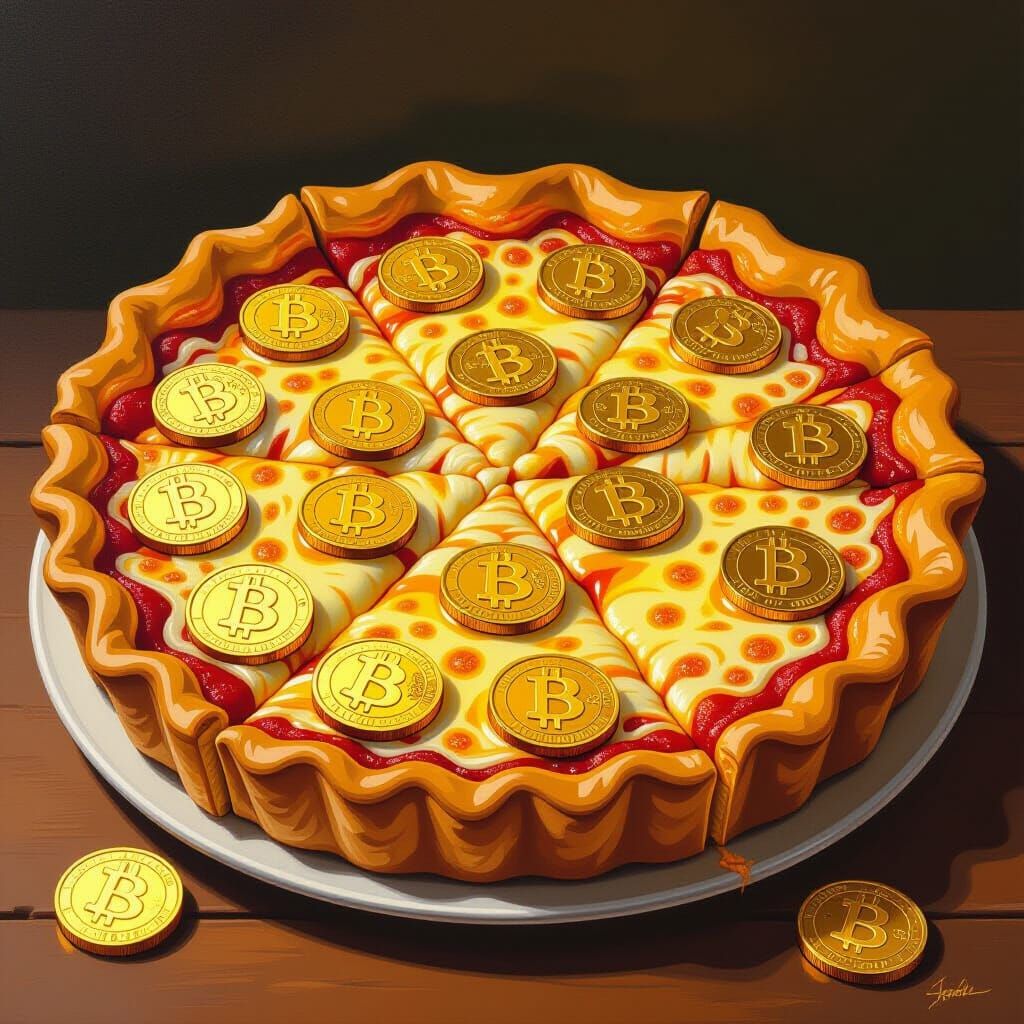 Gold Coin Chicago Pizza in Gouache Style