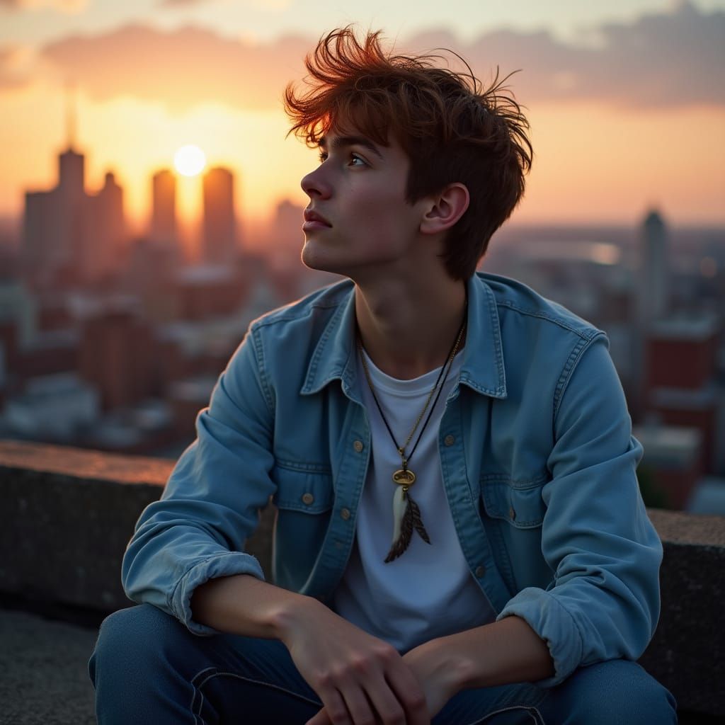 Young Man Contemplates Boston Skyline at Dusk