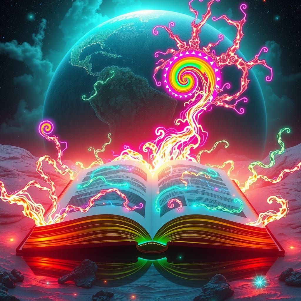 Surreal World Emerges from Glowing Book