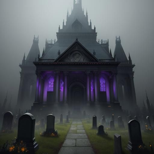 Misty Haunted Cemetery: Dark Fantasy Concept Art