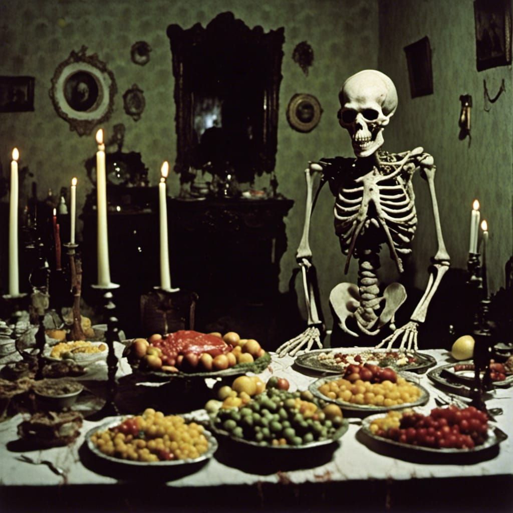 Ethereal Skeleton Contemplates Cursed Buffet