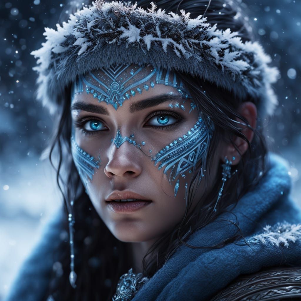 Mysterious Warrior Woman with Glowing Tattoos