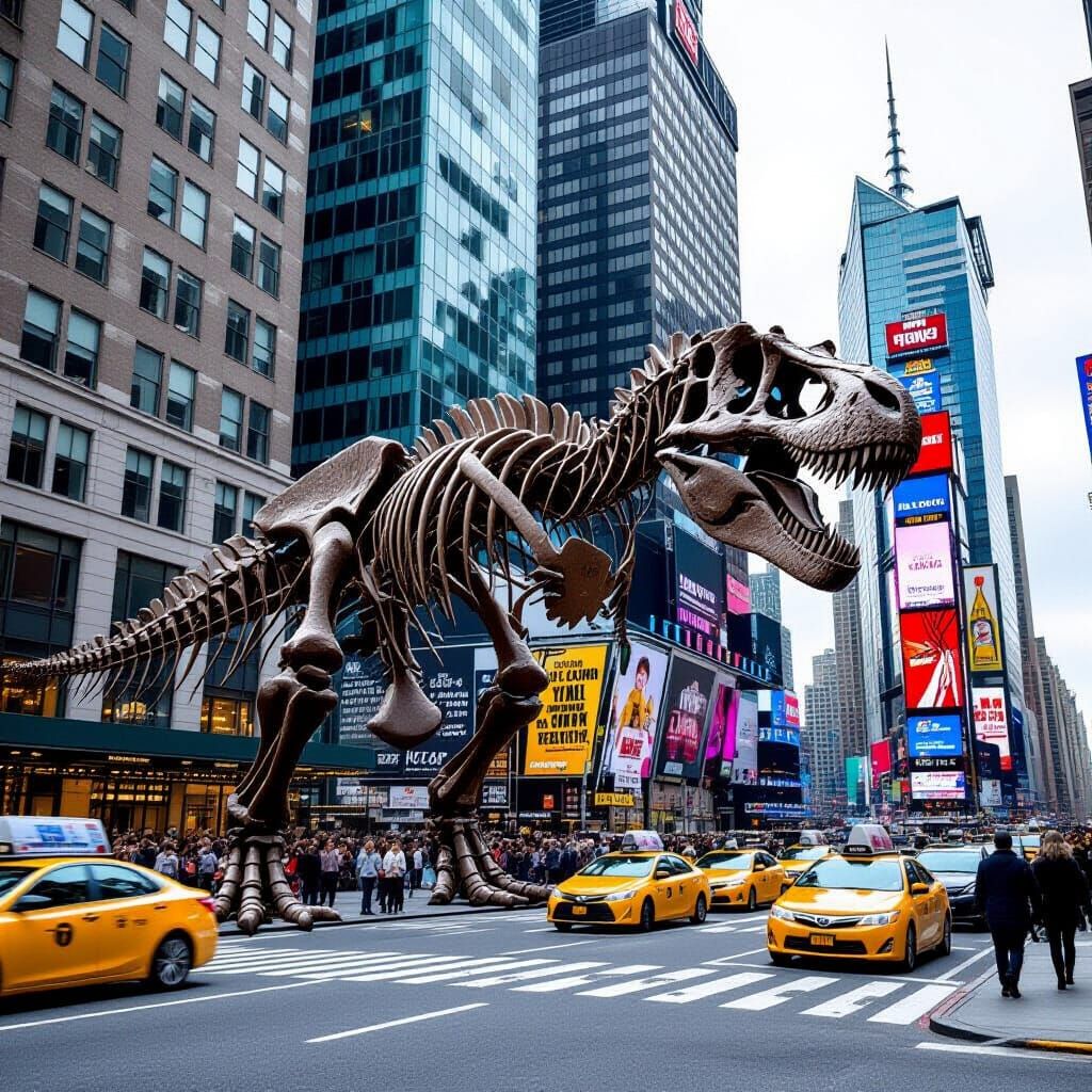 Photorealistic T-Rex Skeleton in New York City