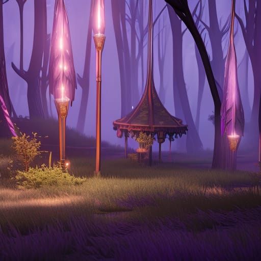 Enchanted Forest Scene with Elven Hut