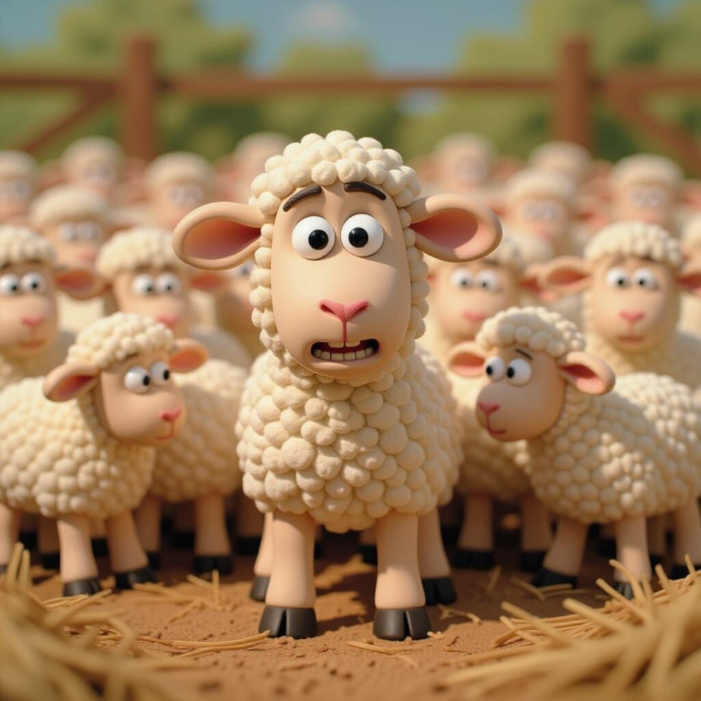 Anxious Lamb in Claymation Style