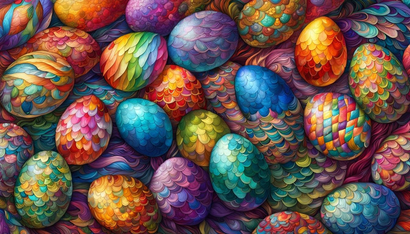 Fantastical Patchwork Beast with Rainbow Eggs