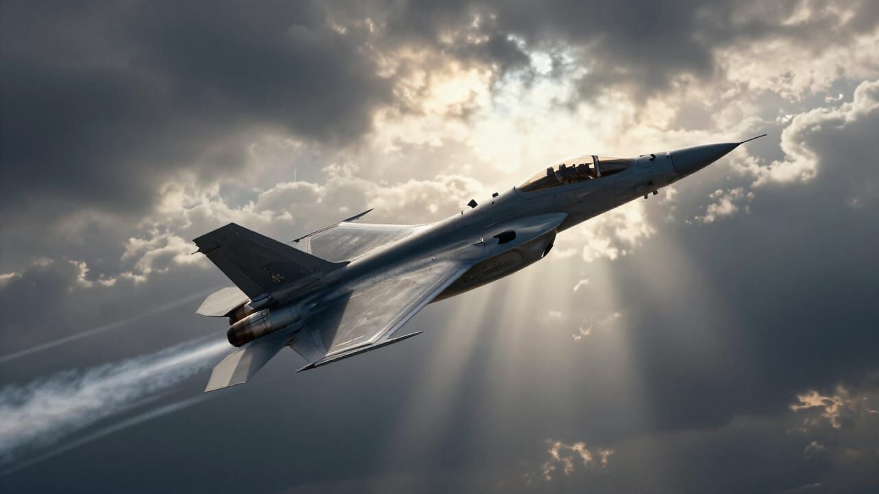 Cinematic Fighter Jet Flyover in Stormy Skies
