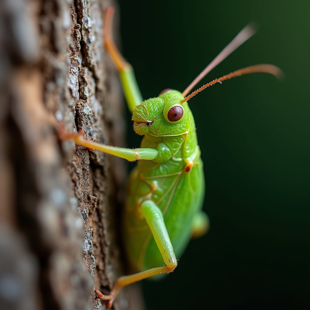 Macro View of a Green Katydid