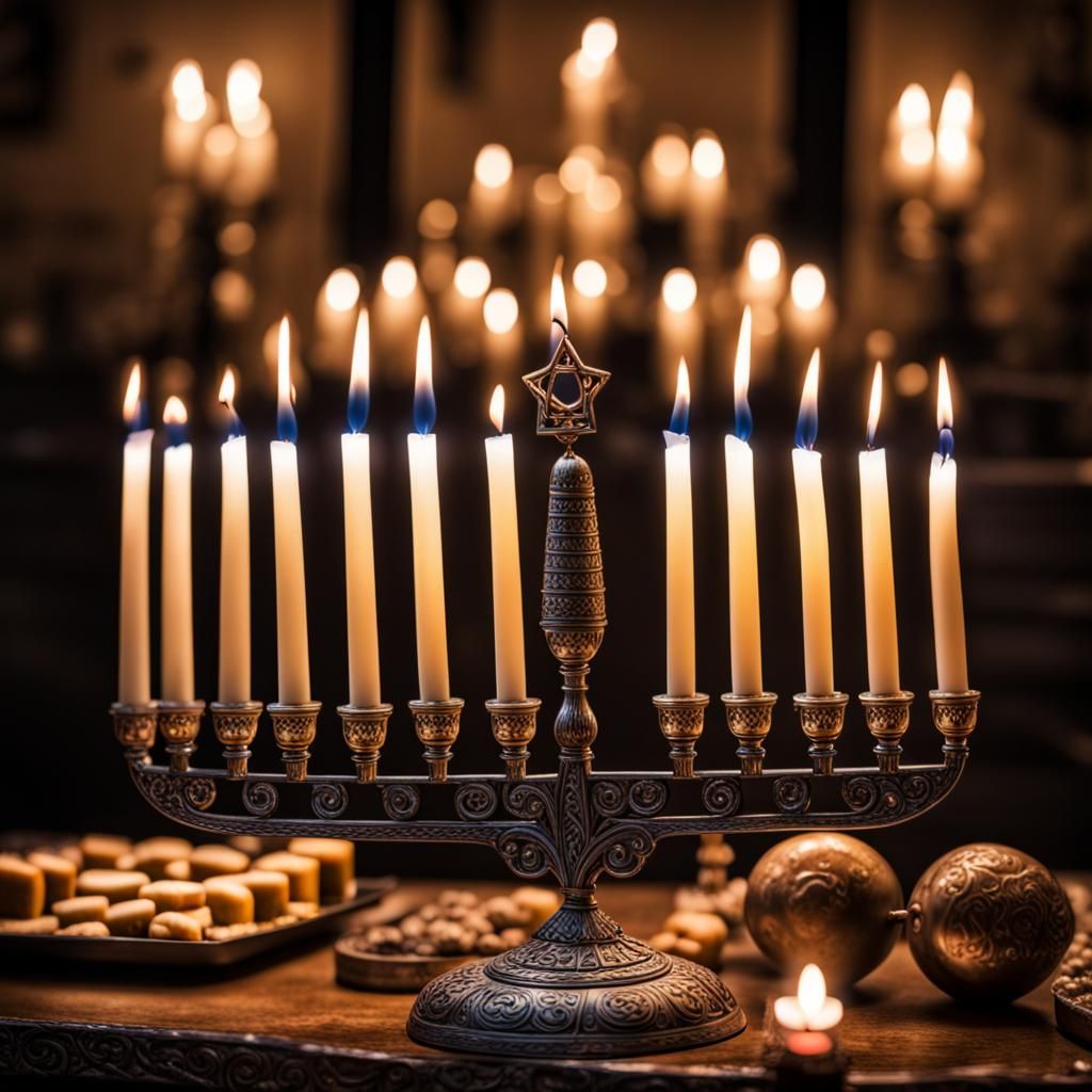 Intricate Chanukah Celebration in Hyperrealistic Style