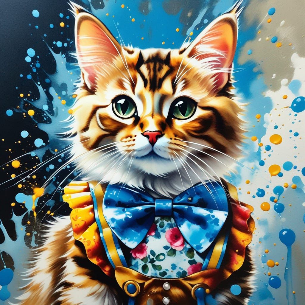 Cat in Dirndl: Inksplash Style Immersive Painting