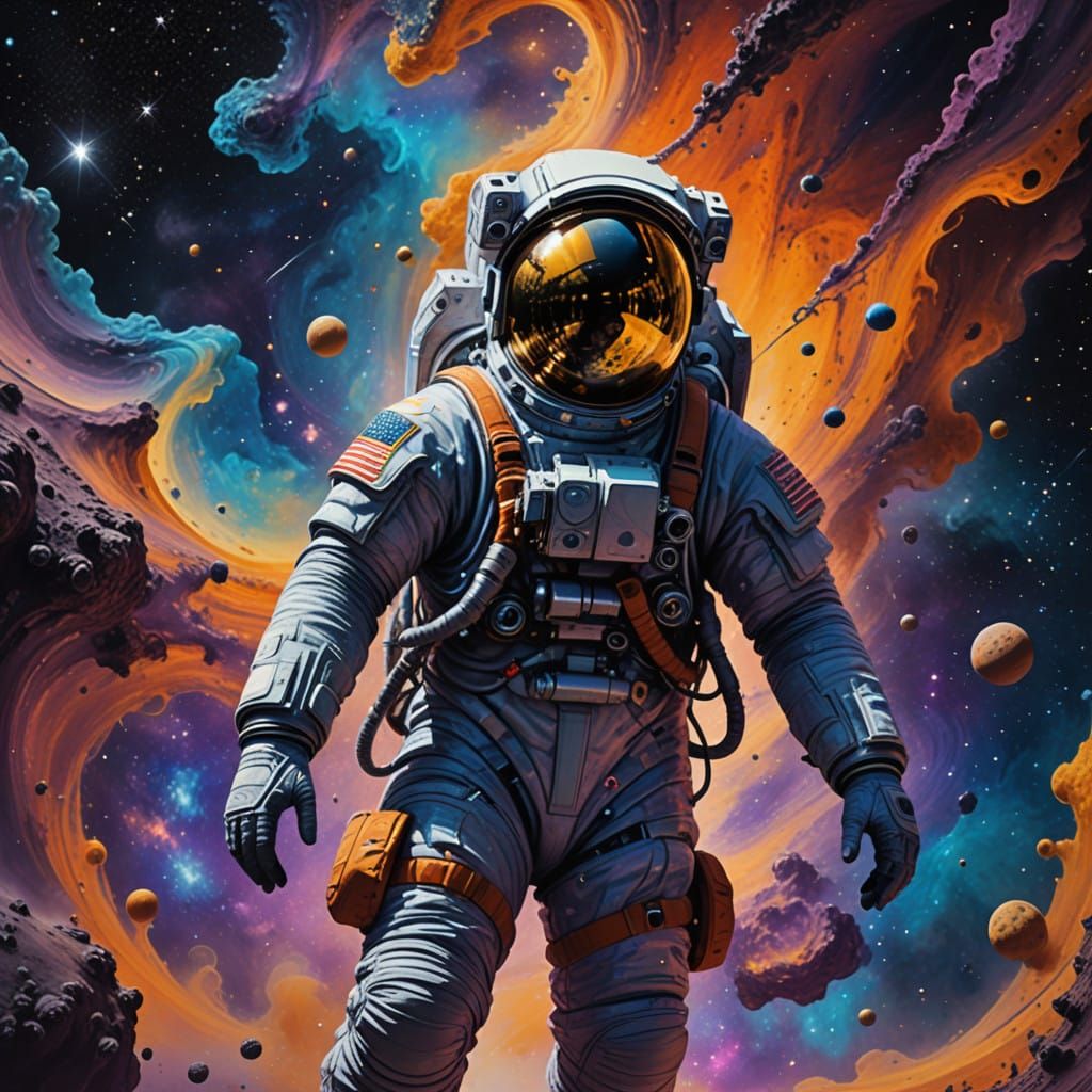Ethereal Spacesuit Astronaut Amidst Cosmic Vortex