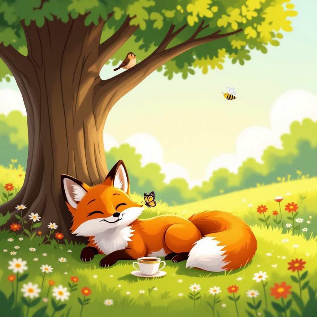 Content Fox's Woodland Picnic in Gentle Light