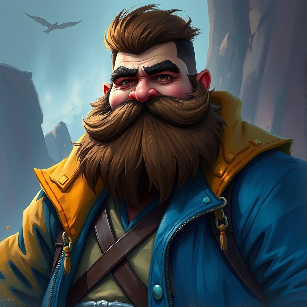 Fantasy Art of Bearded Man in Blue Jacket