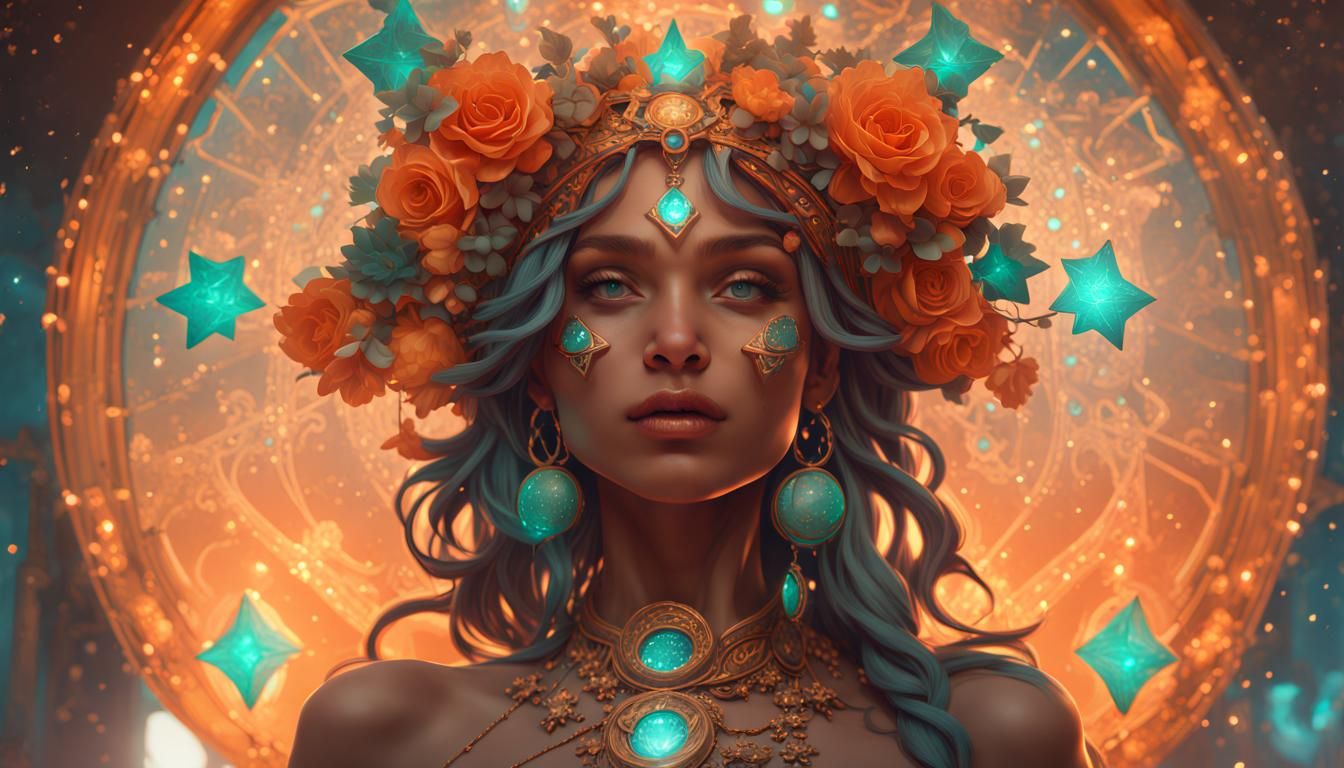 Starry-Eyed Goddess Concept Art in Art Nouveau Style