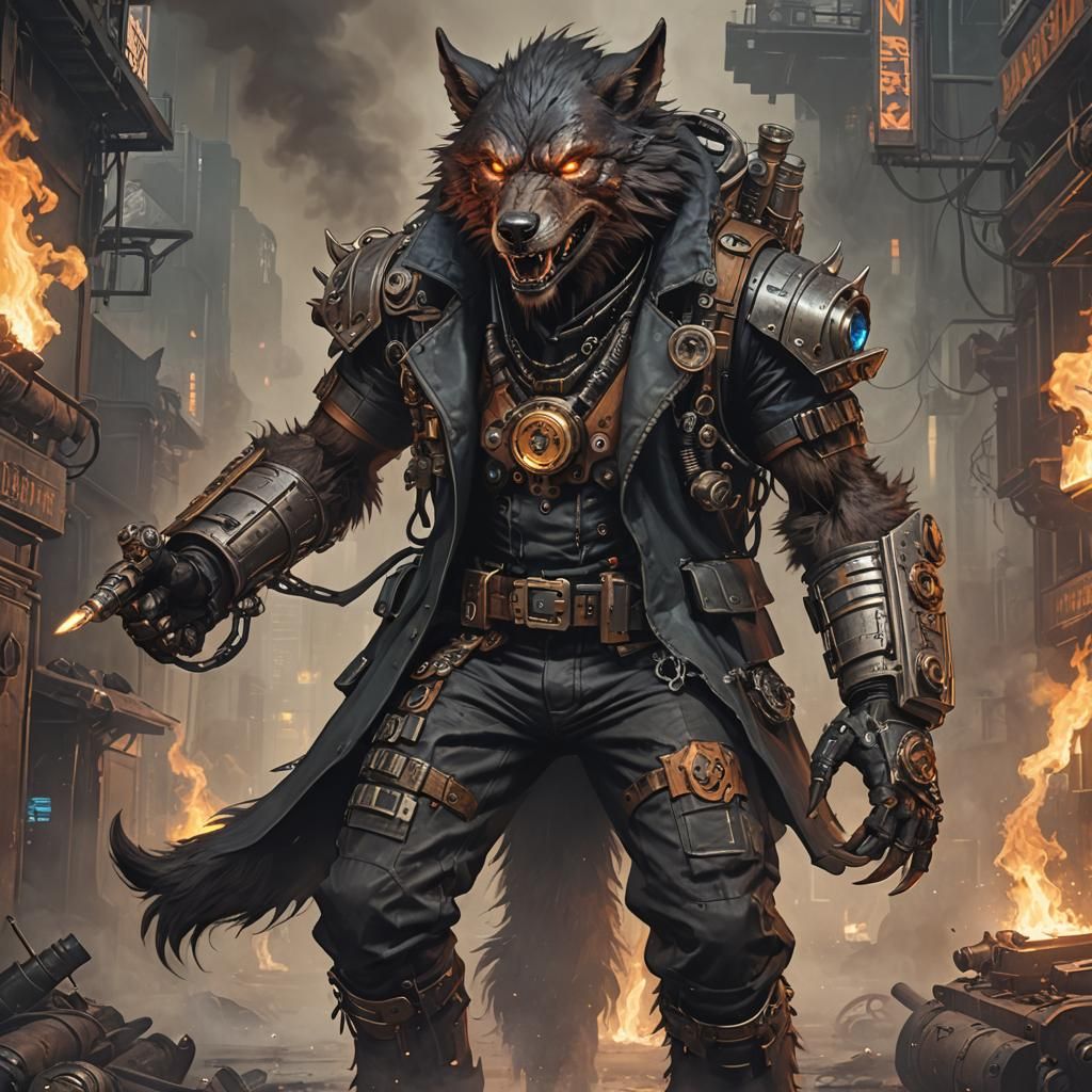 Cyberpunk Steampunk Pyromanzer Werewolf