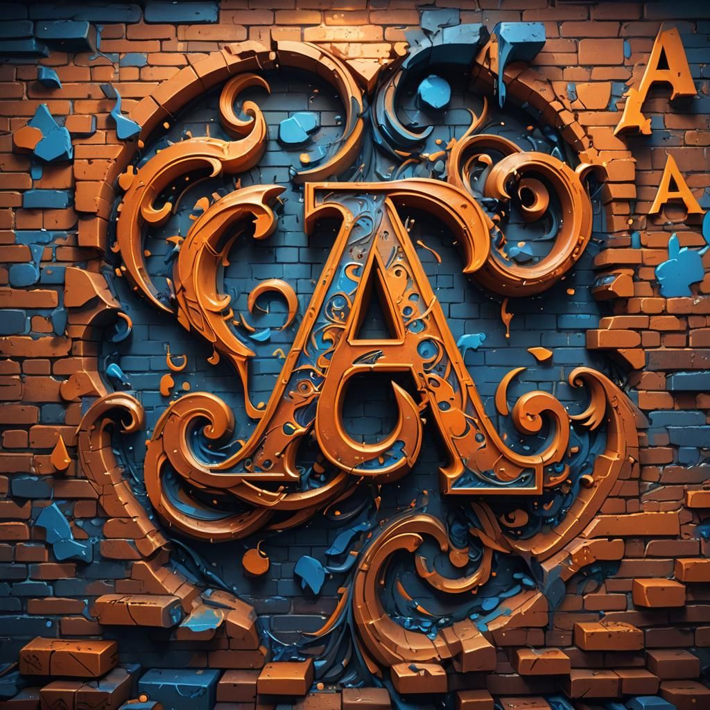 Detailed Graffiti Brick Wall with Letter A Artwork