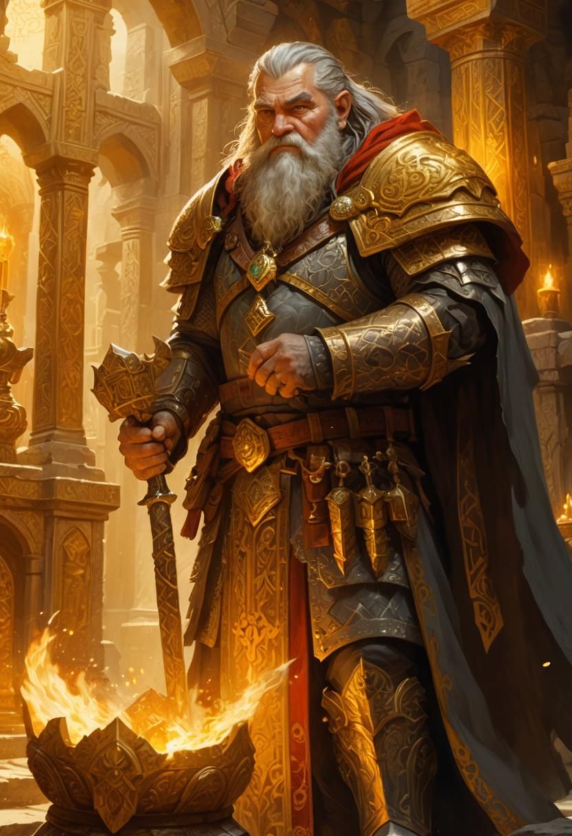 Dwarven Priest in Mystical Temple: Fantasy Illustration
