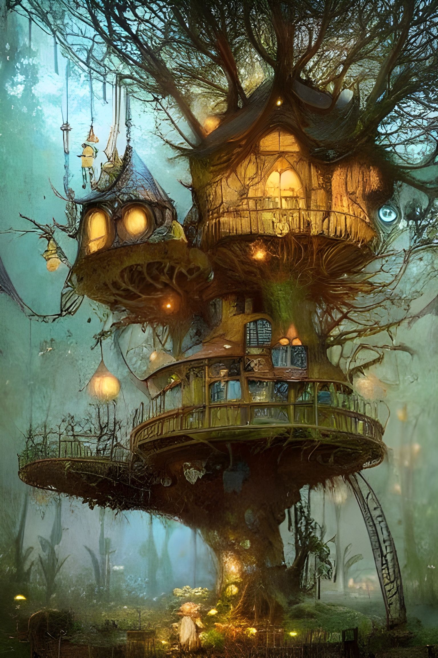 A huge treehouse in a fairy world,