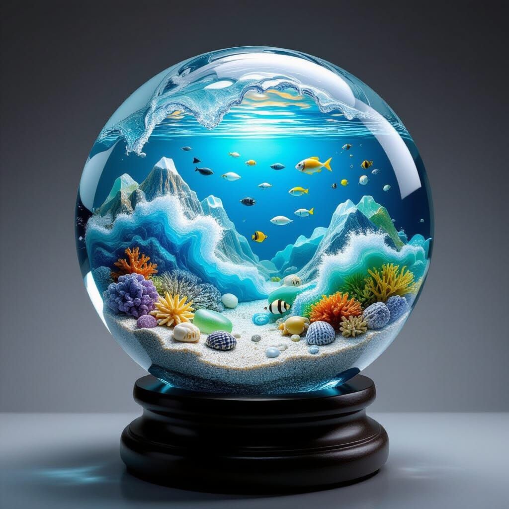 Celestial Ocean Globe Sculpture With Sea Life