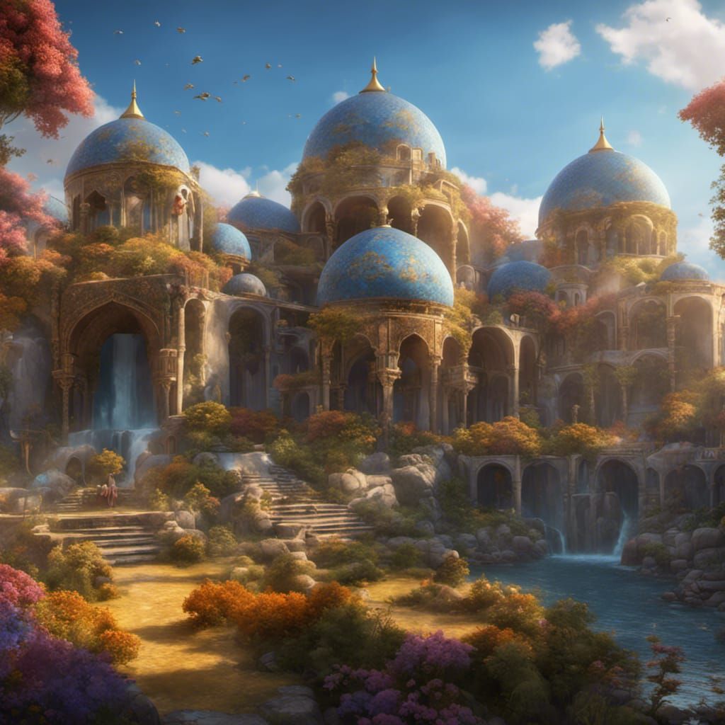 Persian Town with Golden Domes and Blue Mosaics