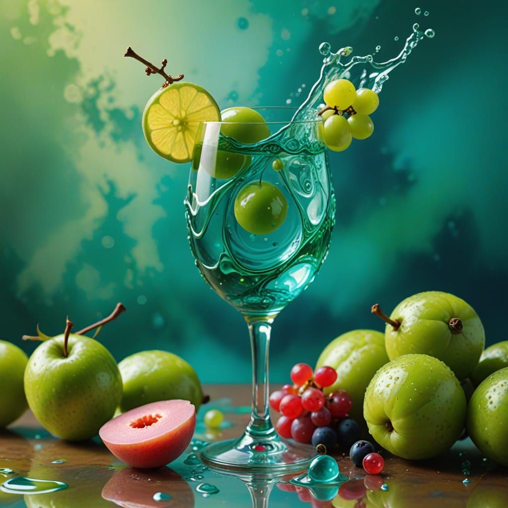 Turquoise Drink Glass with Guava and Berries