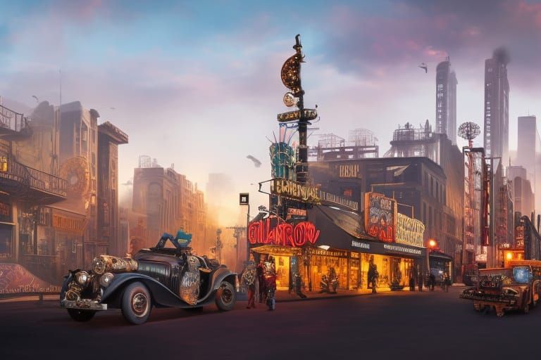 Glamorous Steampunk Graffiti Artist in Retro City