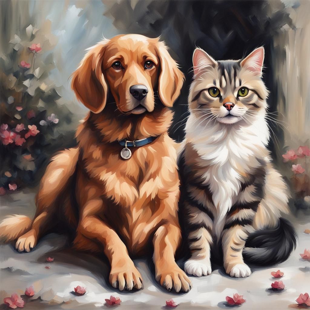 Dog and Cat Portrait Painting