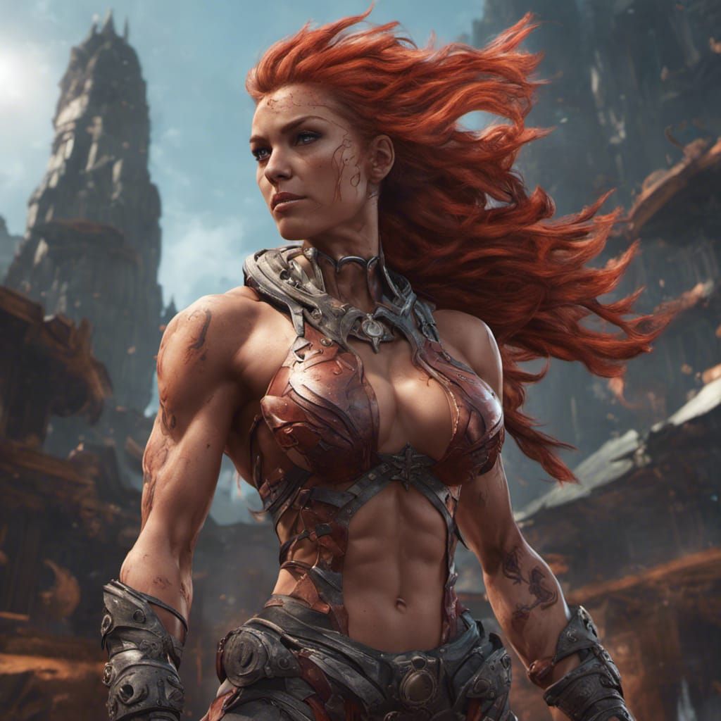 Detailed Matte Painting of a Muscular Woman