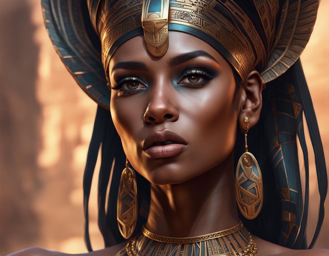 Egyptian Supermodel Portrait with Hieroglyph Tattoos