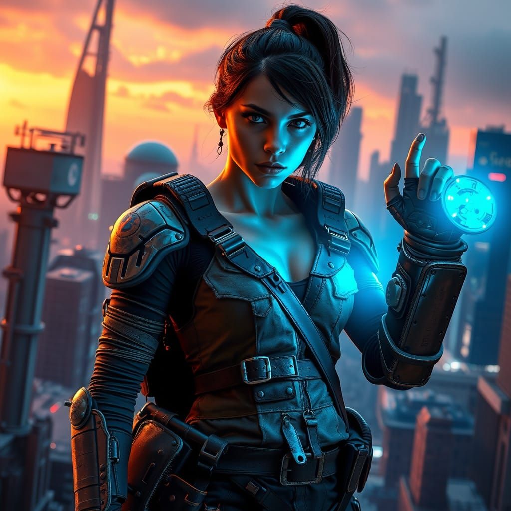 Cyberpunk Warrior in Gritty Futuristic Cityscape