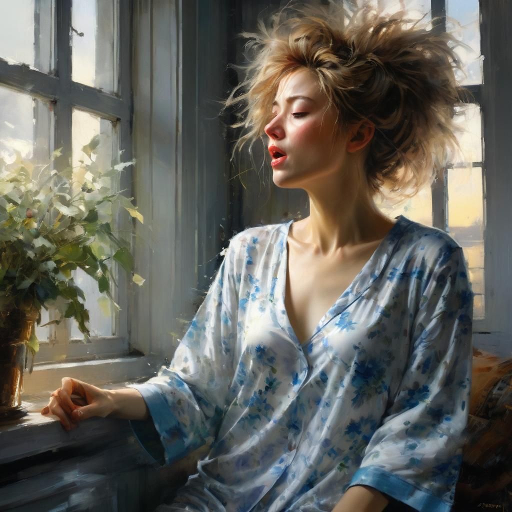 Woman with Bedhead in Soft Morning Light