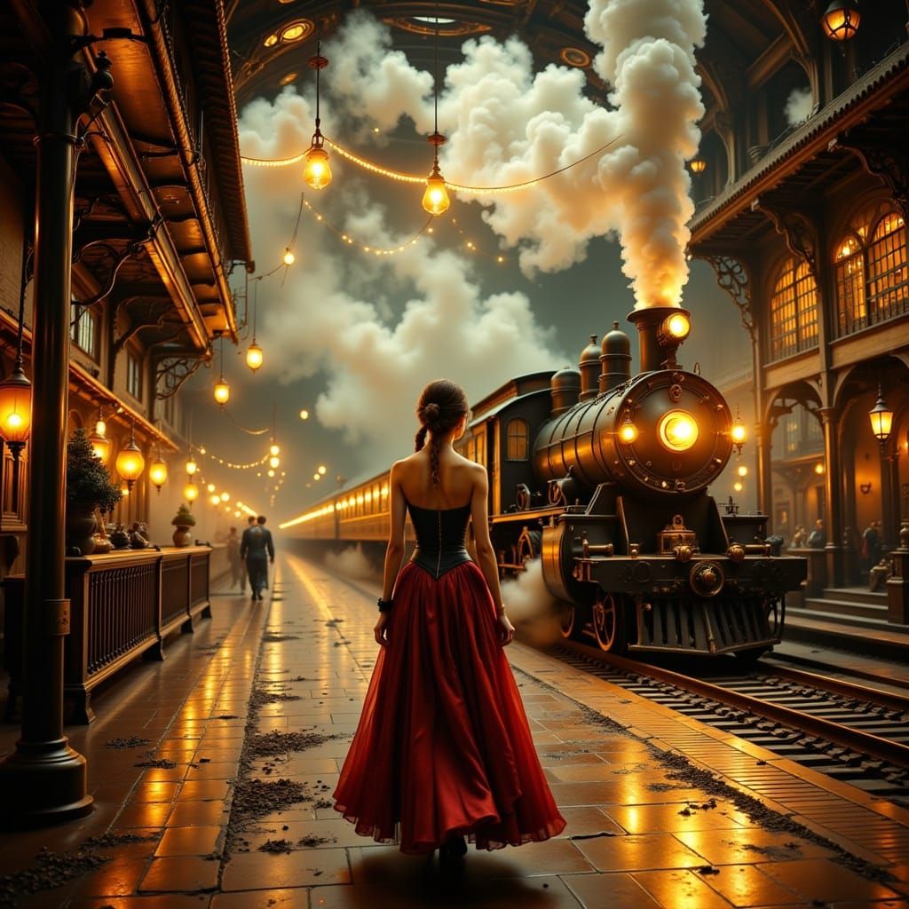 Victorian Lady at Train Terminal in Mead Style